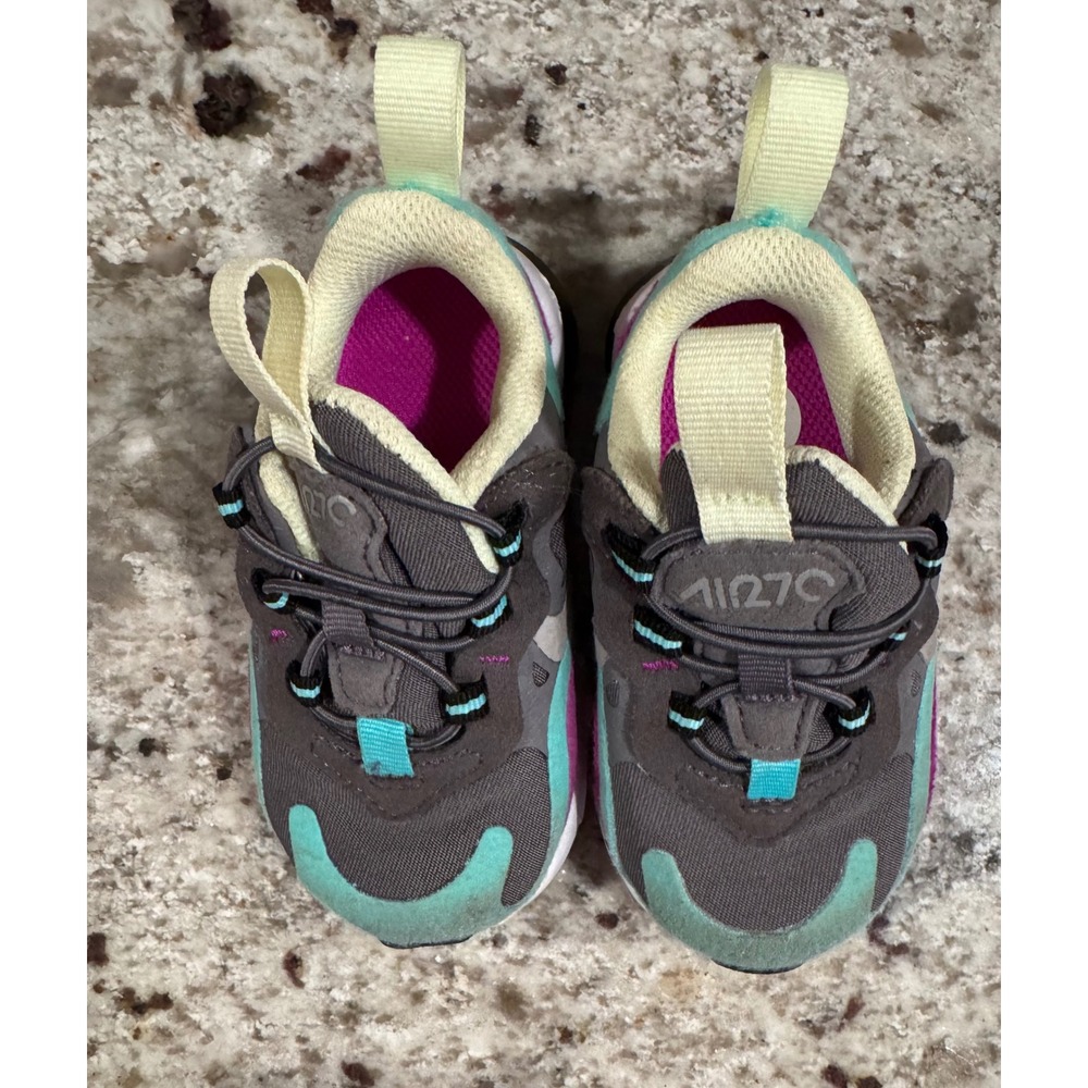 Nike Air Max 270 React Toddler Sneakers Grey Teal Magenta CD2654-007 Size 4C